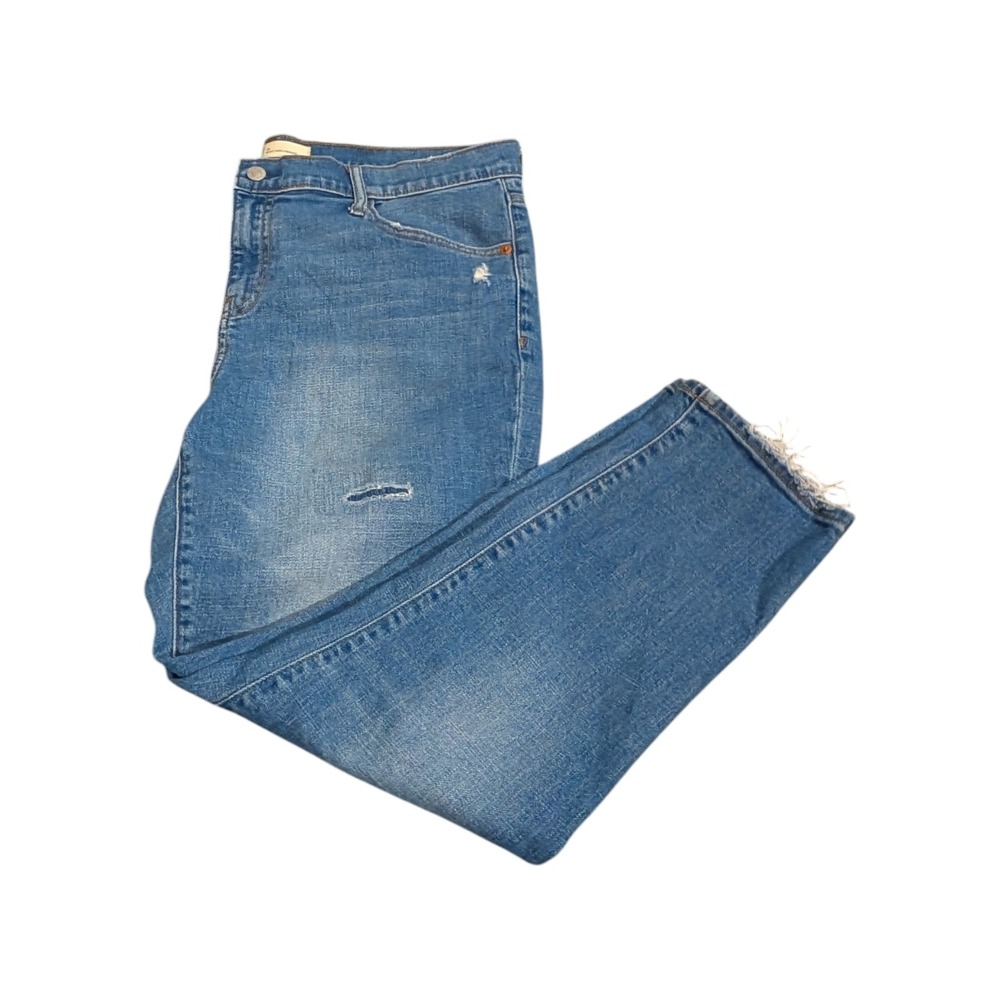 Gap 1969 Best Girlfriend Jeans Blue Distressed Raw Hem Medium Wash‎ Size 32